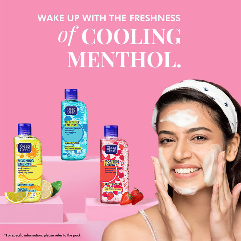 Clean & Clear Morning Energy Berry Blast Face Wash - Gentle Cleanser with Menthol for Oily Skin