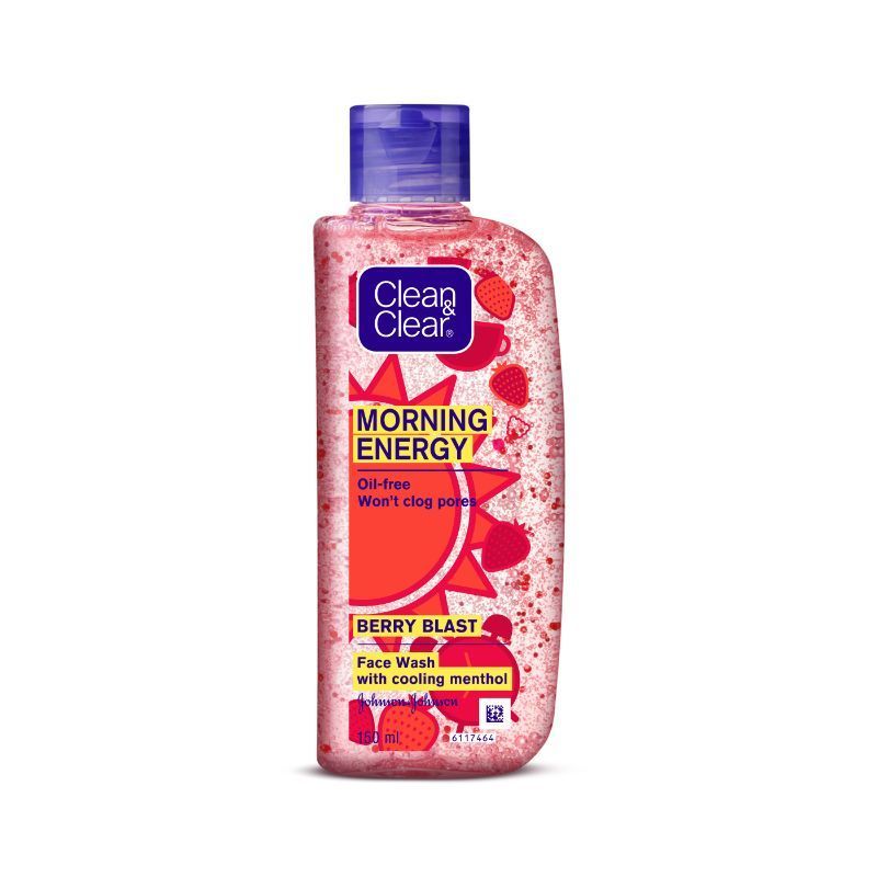 Clean & Clear Morning Energy Berry Blast Face Wash - Gentle Cleanser with Menthol for Oily Skin
