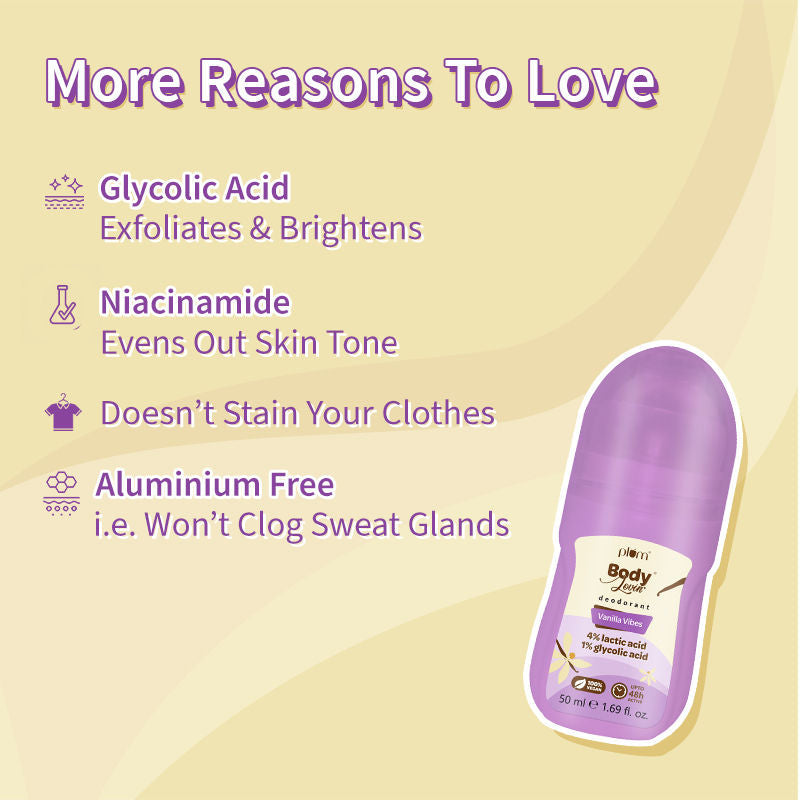 Plum BodyLovin Vanilla Vibes Deodorant Roll-On Controls Underarm Odor 50Ml