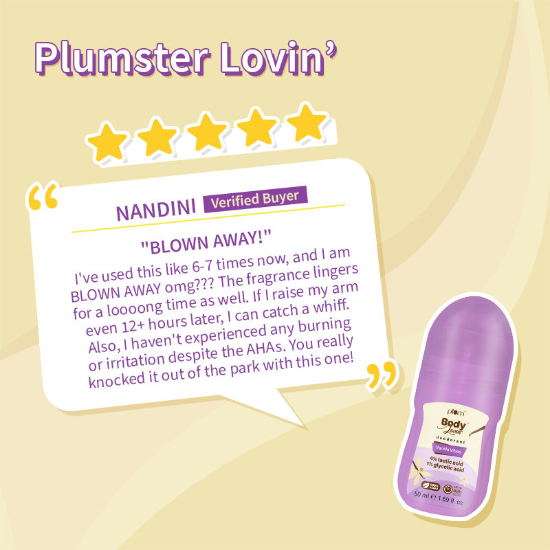 Plum BodyLovin Vanilla Vibes Deodorant Roll-On Controls Underarm Odor 50Ml