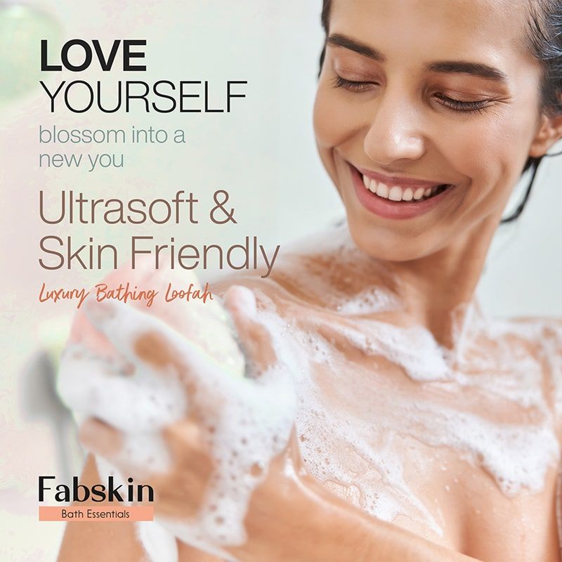 Fabskin Loofah Duo Pack- Bath Brush With Long Handle & Round Loofah- For Men & Women- Peach & White
