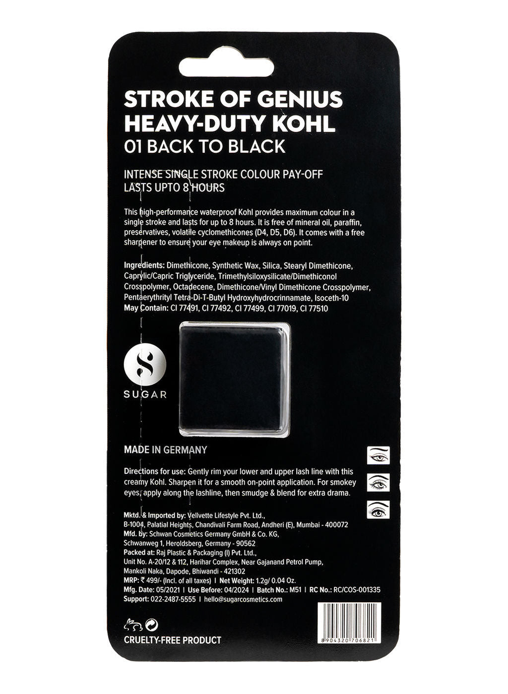 SUGAR Stroke Of Genius Heavy Duty Kohl With Free Sharpener - 01 Back To Black
