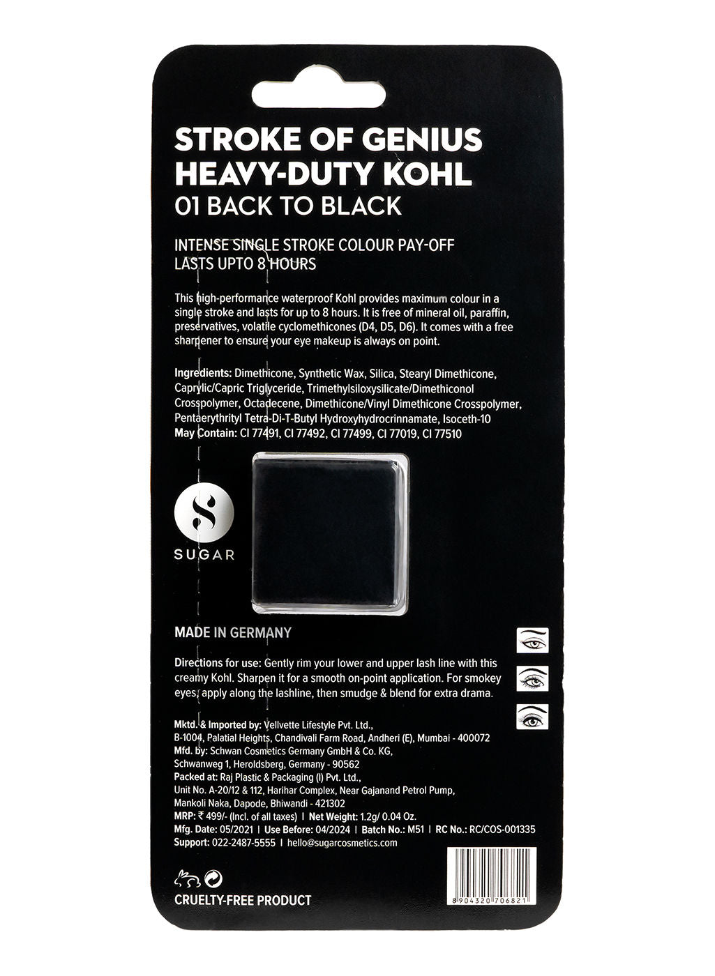 SUGAR Stroke Of Genius Heavy Duty Kohl With Free Sharpener - 01 Back To Black