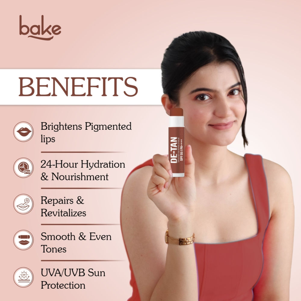 BAKE De-Tan Tinted Butter Lip Balm SPF 55PA++++with Kojic Acid For Tanned, Dark & Pigmented Lips