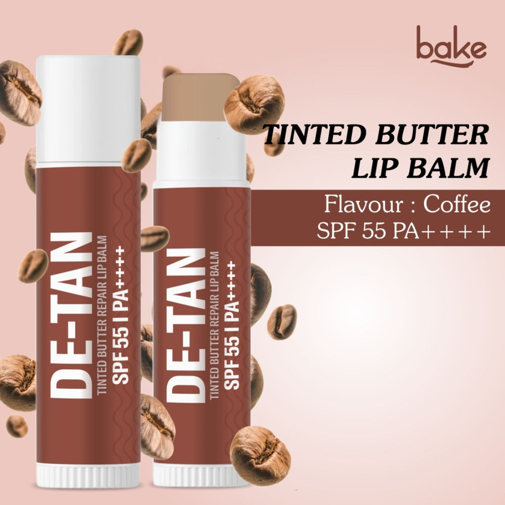 BAKE De-Tan Tinted Butter Lip Balm SPF 55PA++++with Kojic Acid For Tanned, Dark & Pigmented Lips