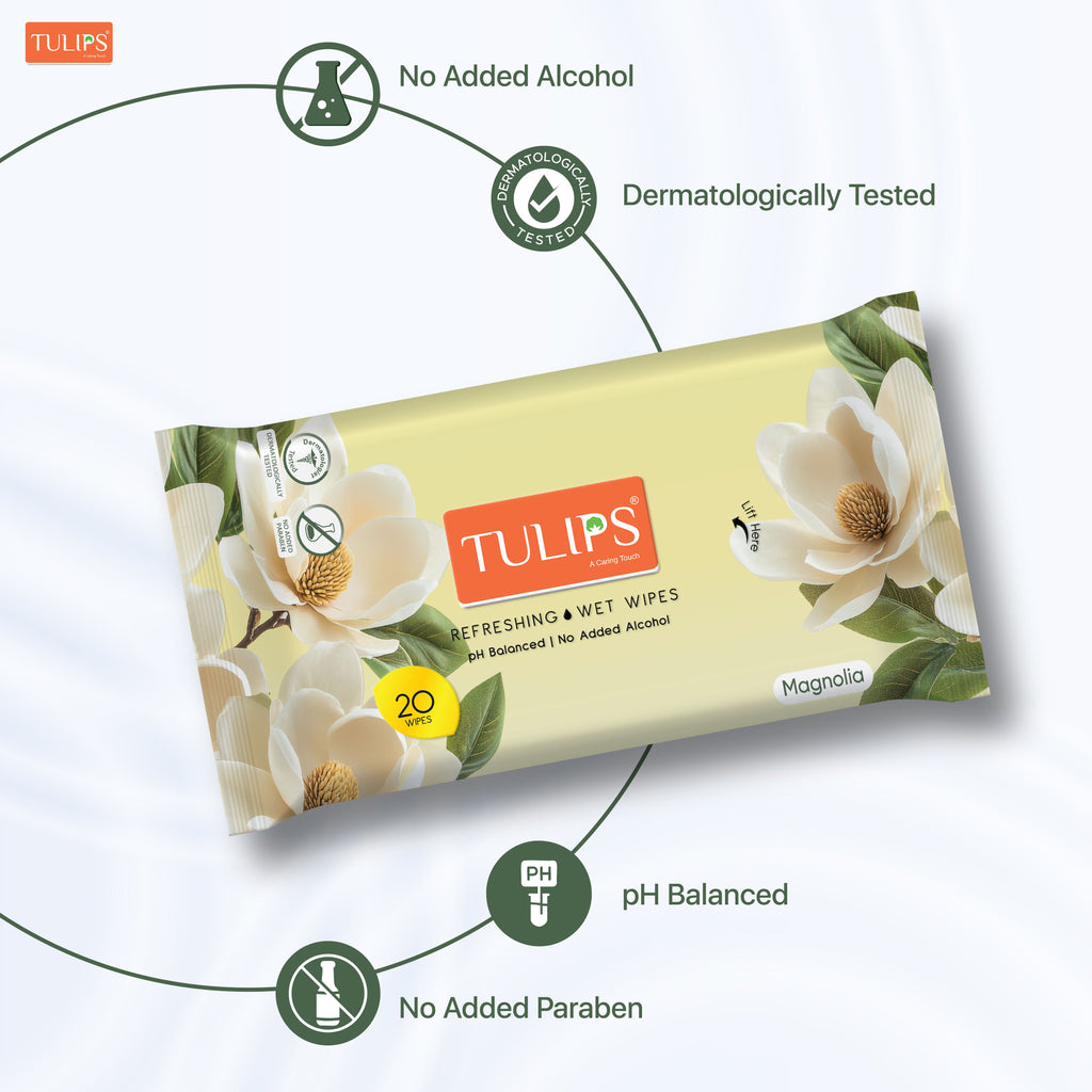 Tulips Refreshing, Daily Face Cleaning Wet Wipes Magnolia Fragrance