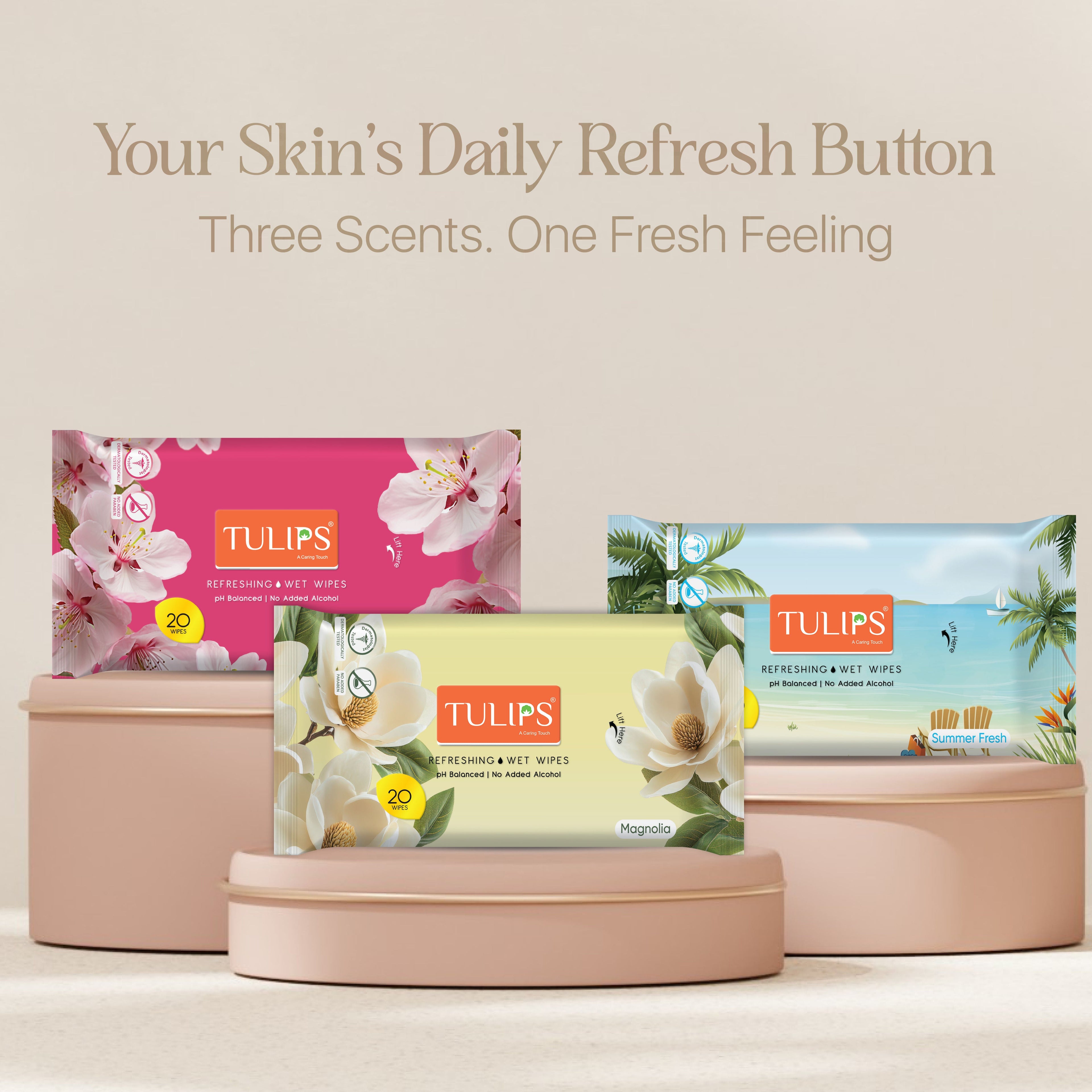 Tulips Refreshing, Daily Face Cleaning Wet Wipes Magnolia Fragrance