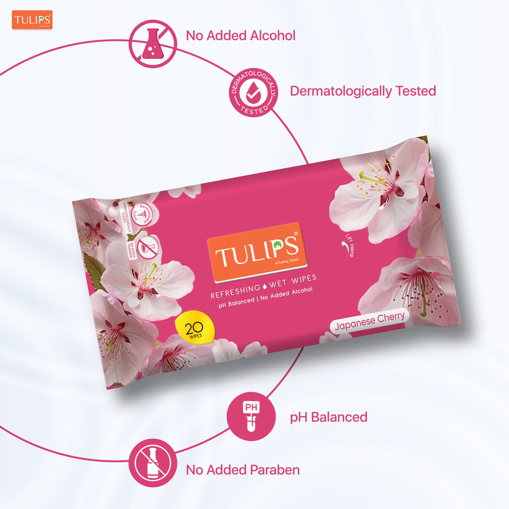 Tulips Refreshing, Face Cleansing Wet Wipes Japanese Cherry Fragrance