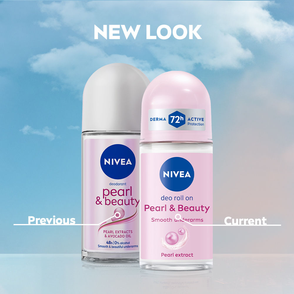 NIVEA 72H Active Protection With Pearl Extract Deo Underarm Roll On - Smooth Skin, Odor Protection