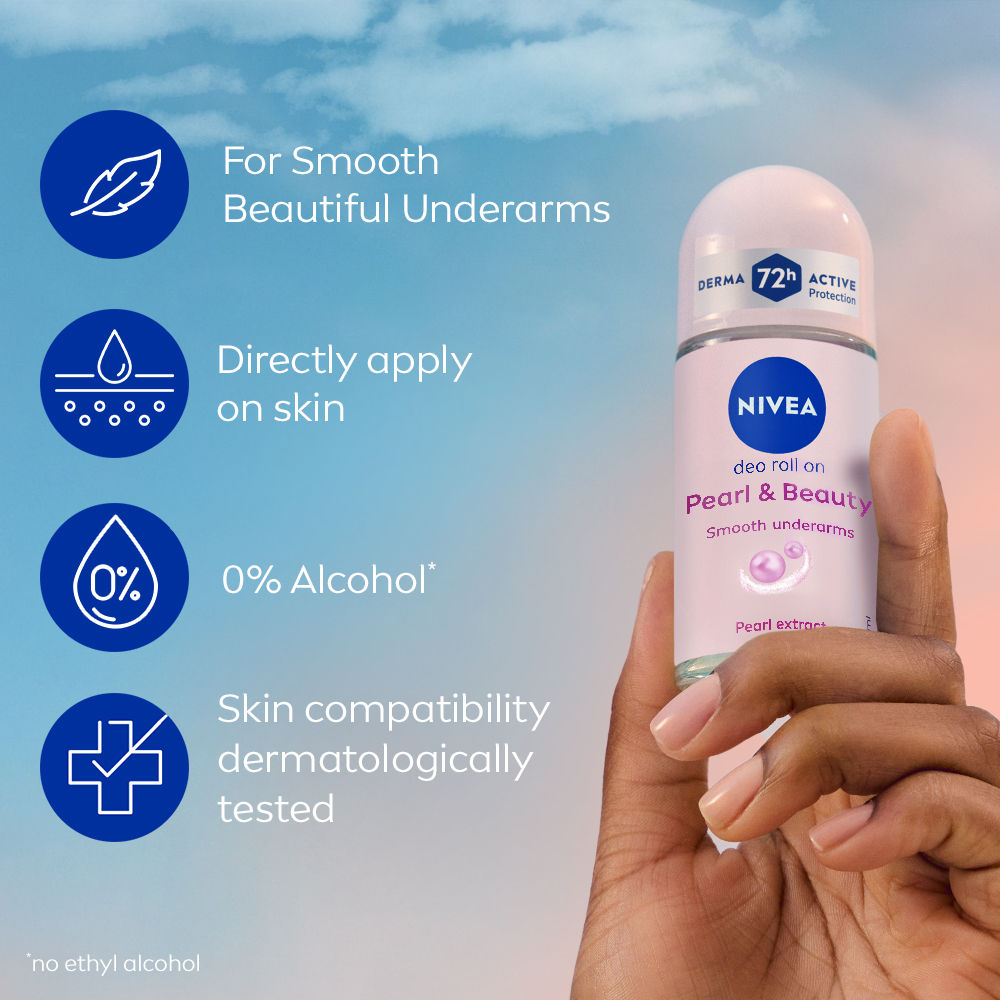 NIVEA 72H Active Protection With Pearl Extract Deo Underarm Roll On - Smooth Skin, Odor Protection