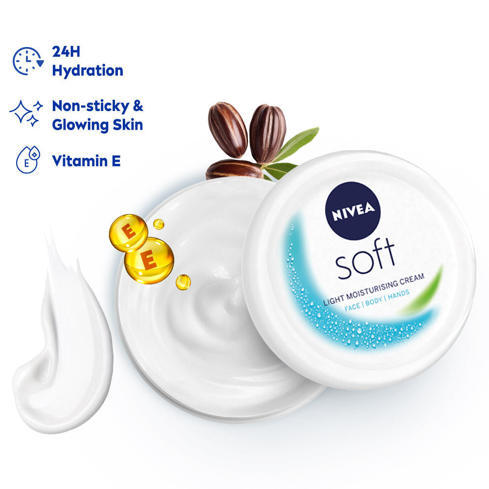 NIVEA Soft Vit E Light Non Sticky Face Moisturiser Cream Fresh & Hydrated Skin For All Skin Types