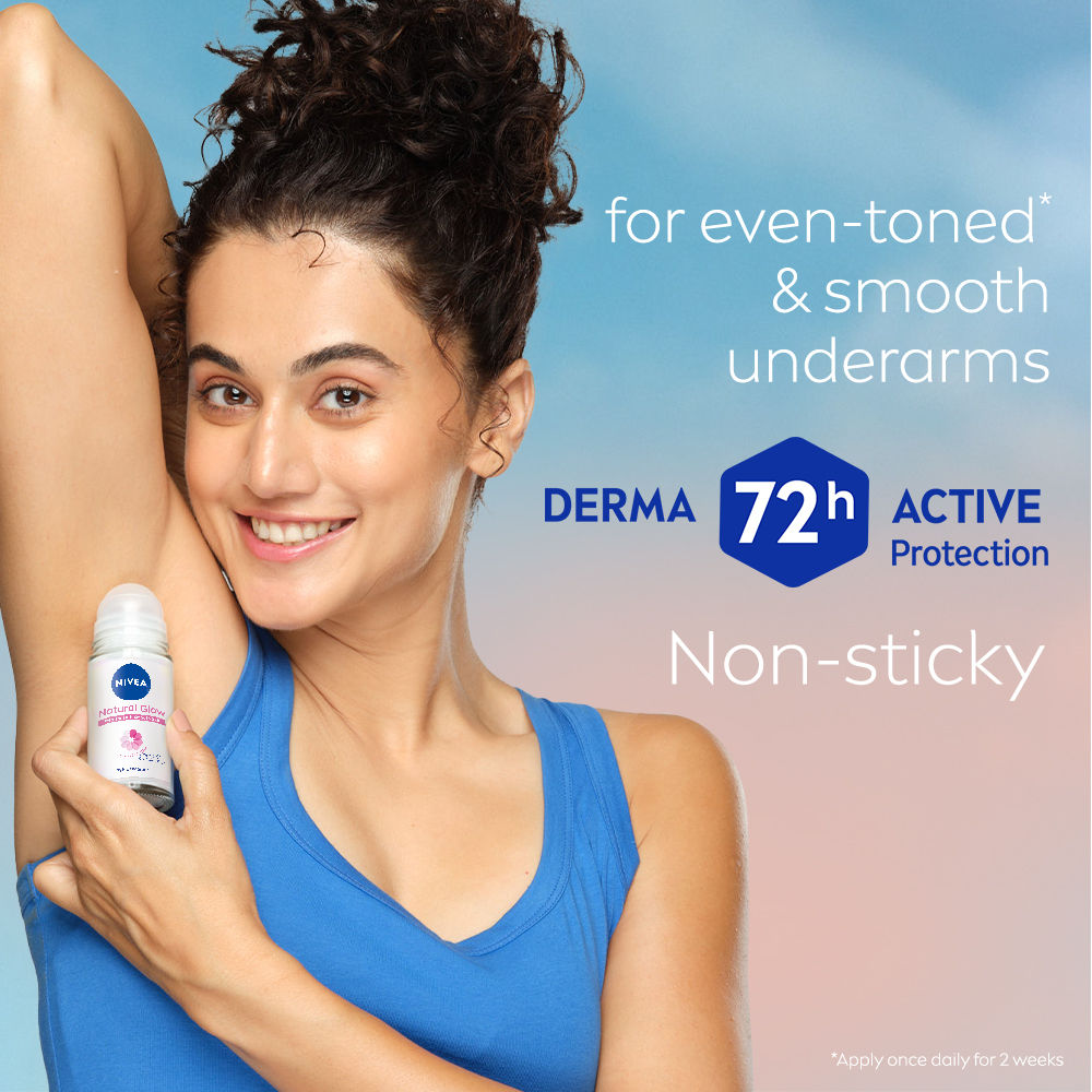 NIVEA Natural Glow Even Toned Vit C & 0% Alcohol Deo Underarm Roll On 72Hr Active Protection