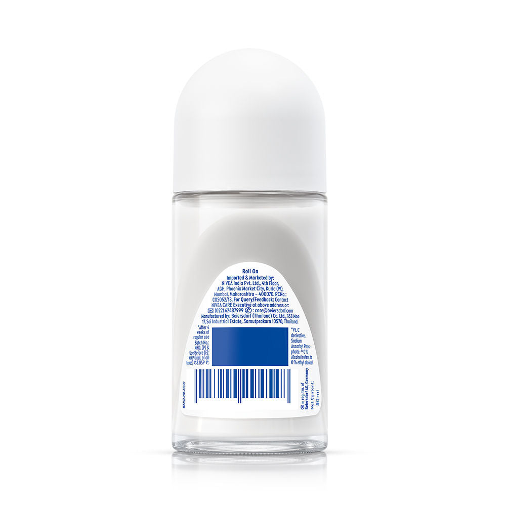 NIVEA Natural Glow Even Toned Vit C & 0% Alcohol Deo Underarm Roll On 72Hr Active Protection