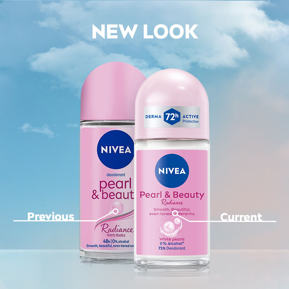 NIVEA Pearl & Beauty Radiance Deo Roll On For Women- 72H Odor Protection- 0% Alcohol