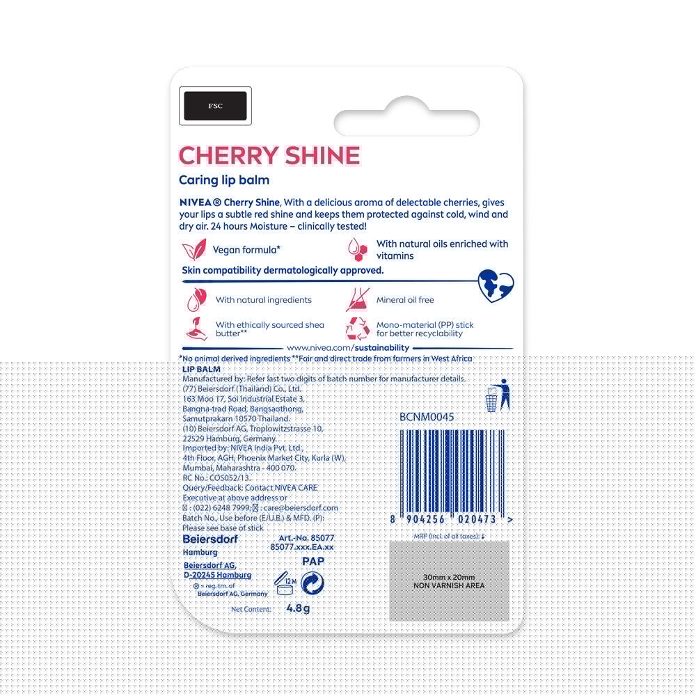 NIVEA Tinted Lip Balm With Natural Oils & 24H Melt-In Moisture Cherry Shine