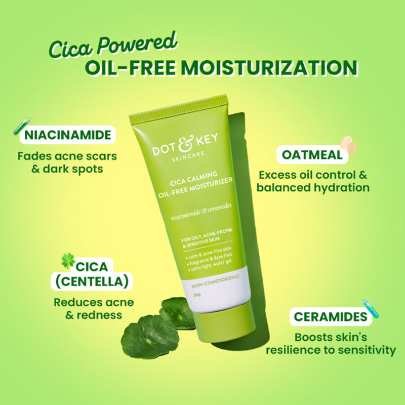 Dot & Key Cica Calming Oil-Free Moisturizer, With Niacinamide, For Oily, Acne-Prone Skin