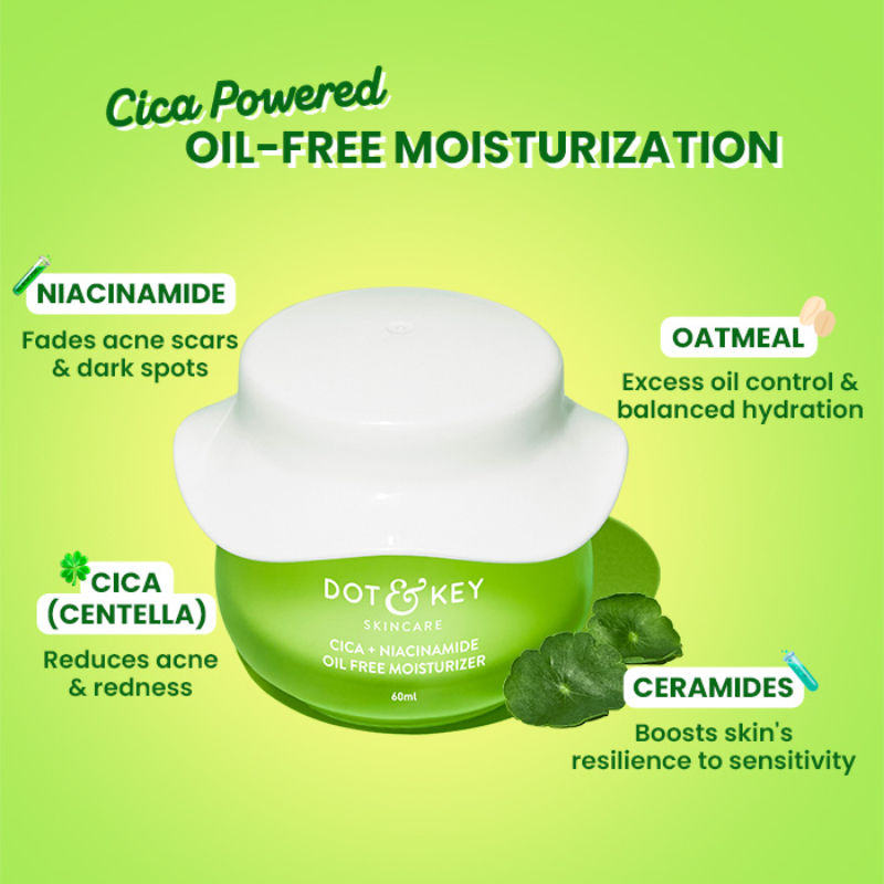 Dot & Key Cica Calming Oil-Free Moisturizer, With Niacinamide, For Oily, Acne-Prone Skin