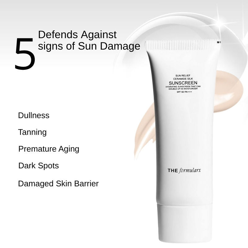 The Formularx Sun Relief Ceramide Silk Sunscreen Spf 50 Pa++++ With Niacinamide & Peptide
