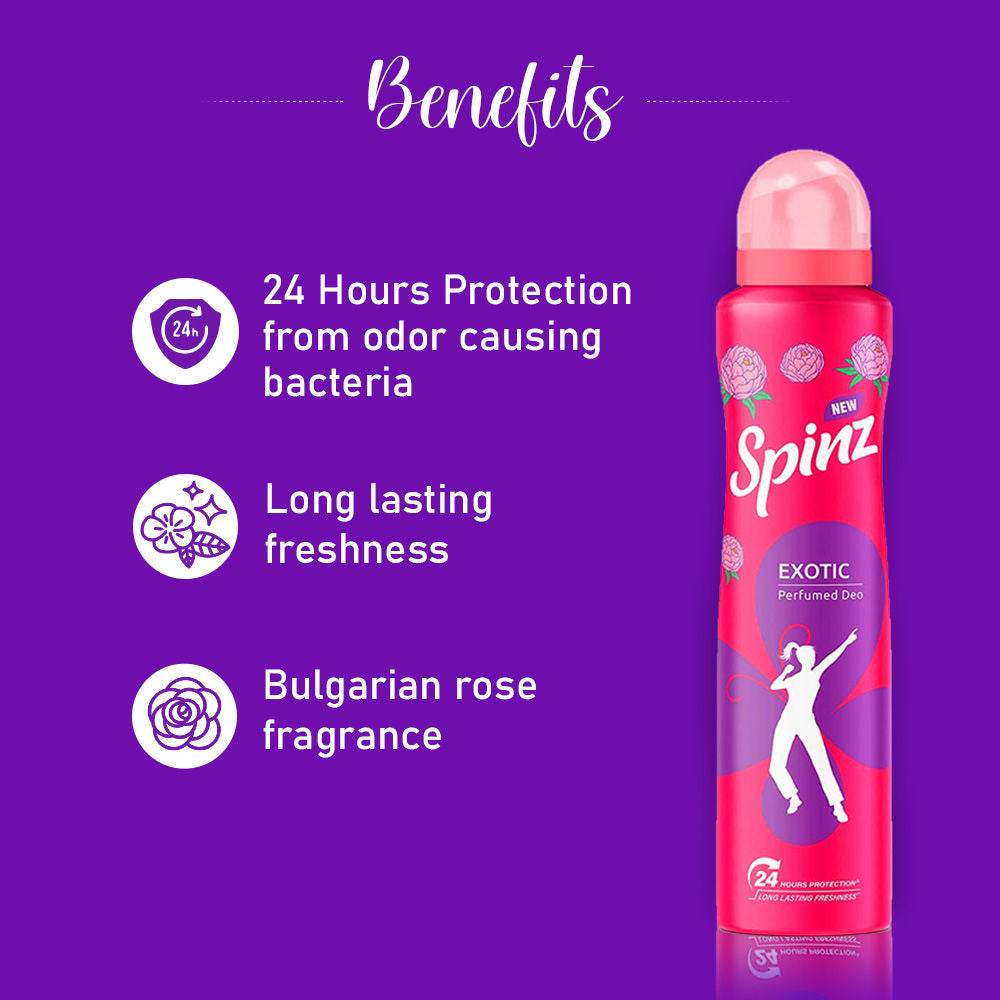 Spinz Exotic Perfumed Deo For Women With Bulgarian Rose Fragrance For Long Lasting Freshness