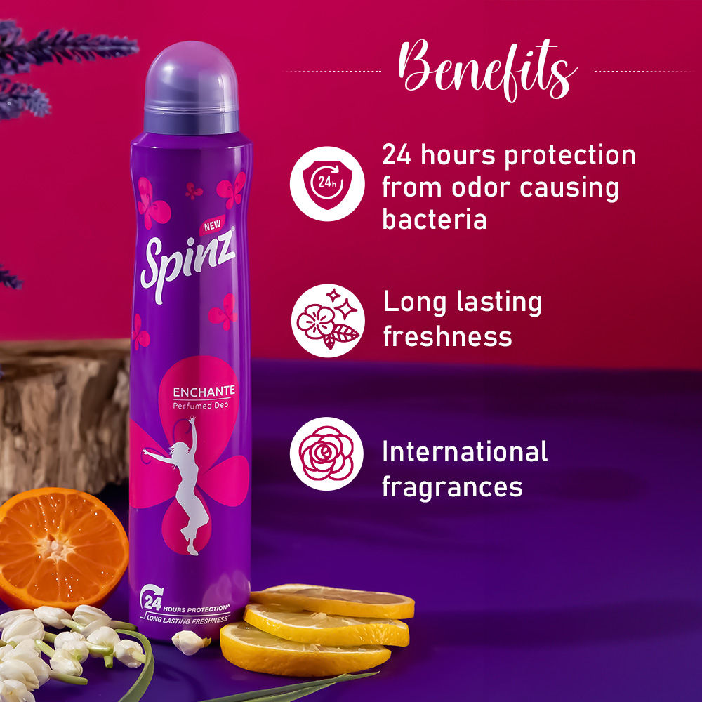Spinz Enchante Perfumed Deo For Women With International Fragrances For Long Lasting Freshness