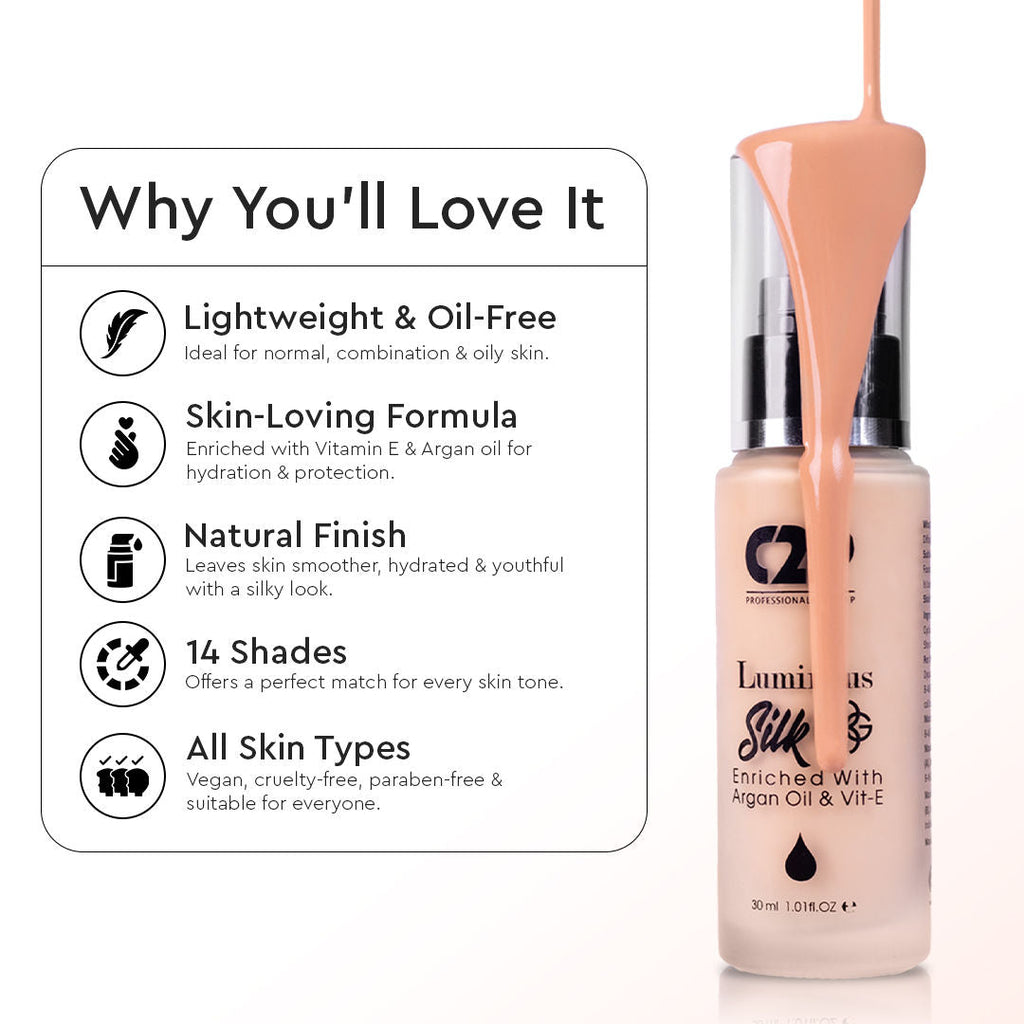 C2p Pro Luminous Silk High Coverage Liquid Foundation For Face Makeup
