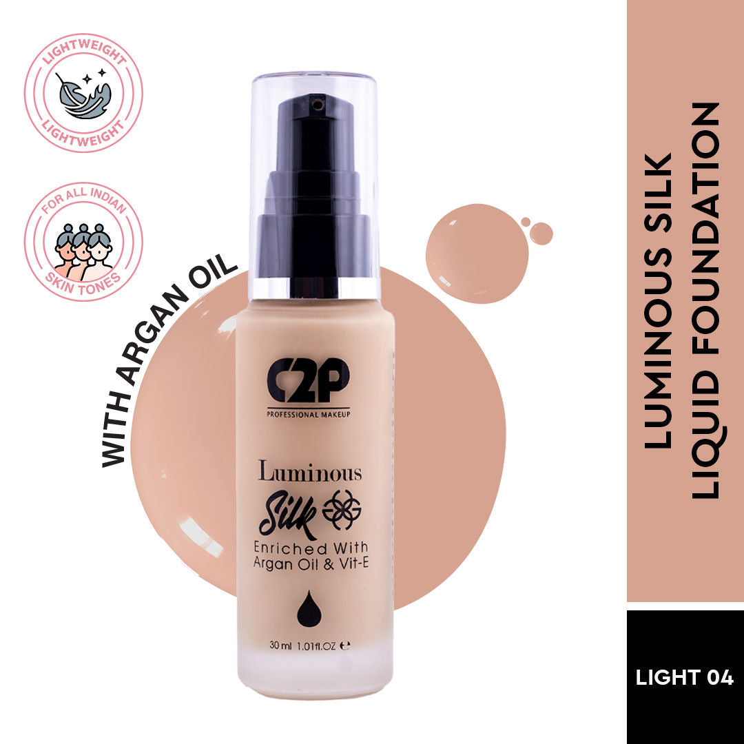 C2p Pro Luminous Silk High Coverage Liquid Foundation For Face Makeup