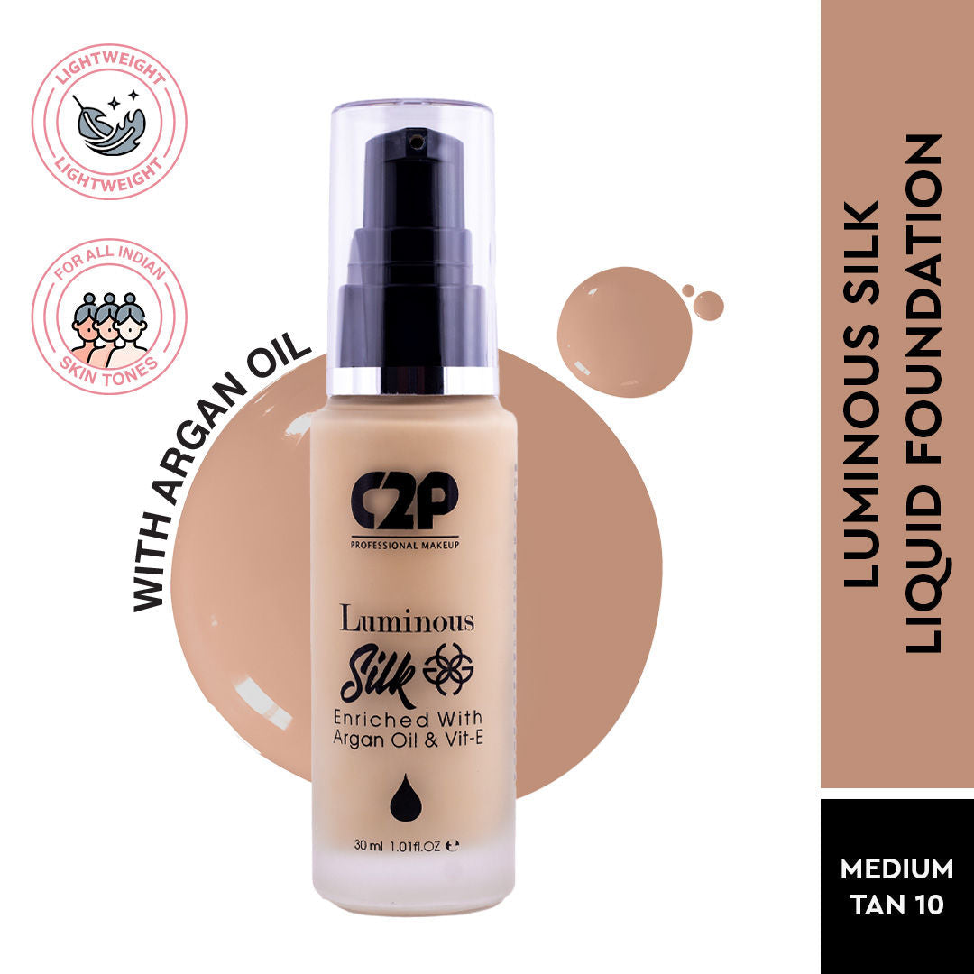 C2p Pro Luminous Silk High Coverage Liquid Foundation For Face Makeup