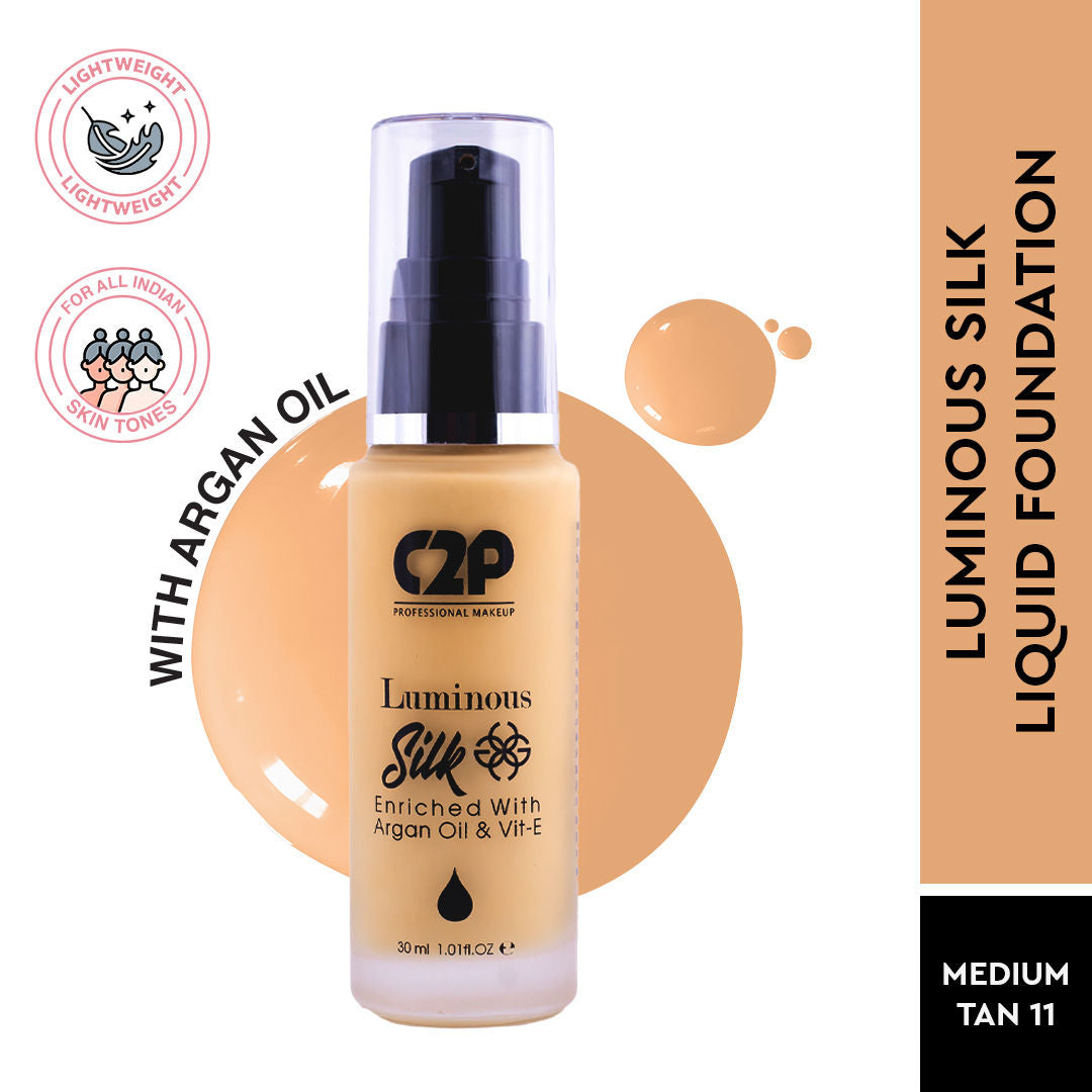 C2p Pro Luminous Silk High Coverage Liquid Foundation For Face Makeup