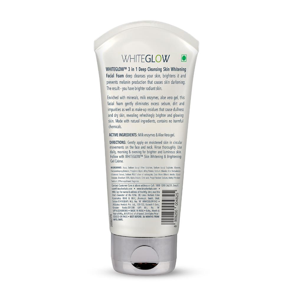 Lotus Herbals WhiteGlow 3 In 1 Deep Cleansing Facial Foam, Acne & Oil-Control For All Skin Types