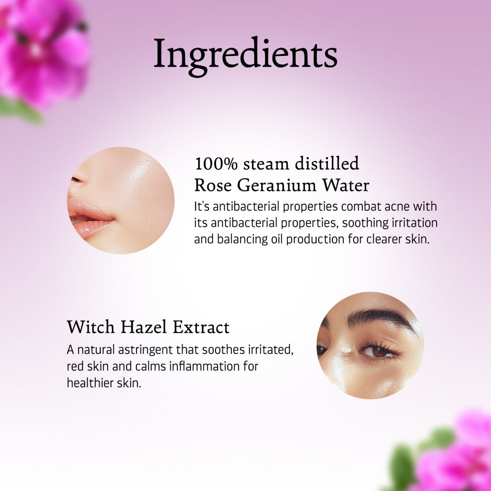 Indulgeo Essentials Rose Geranium Witch Hazel Toning Mist/Toner For Oily Acne Prone Skin