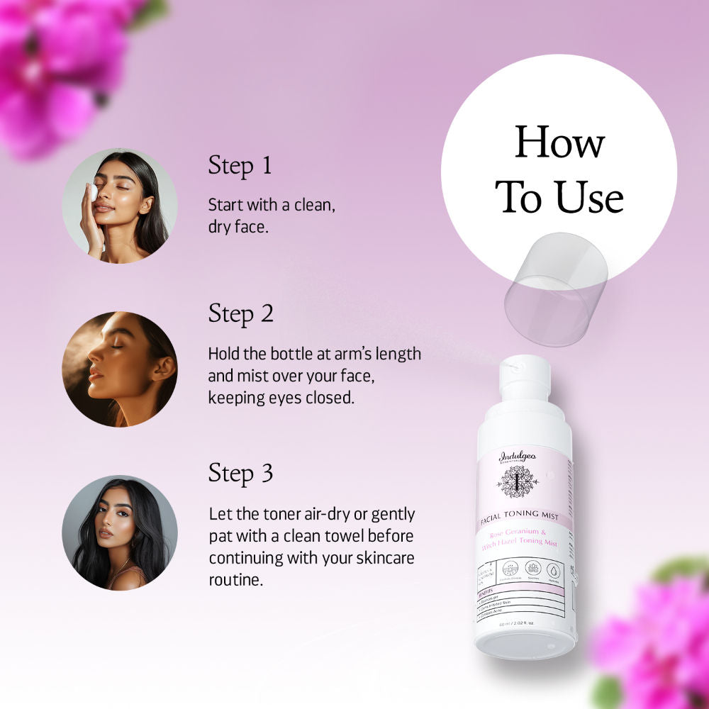 Indulgeo Essentials Rose Geranium Witch Hazel Toning Mist/Toner For Oily Acne Prone Skin