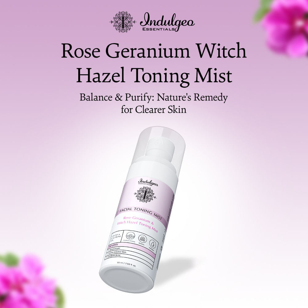 Indulgeo Essentials Rose Geranium Witch Hazel Toning Mist/Toner For Oily Acne Prone Skin