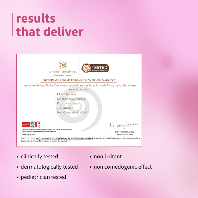 Plum Ceramide & Oat Mineral Sunscreen SPF 50 PA+++ Protects Skin Barrier, For Dry ToNormalSkin