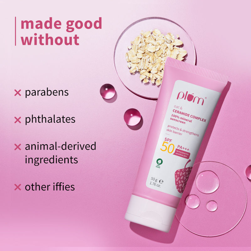 Plum Ceramide & Oat Mineral Sunscreen SPF 50 PA+++ Protects Skin Barrier, For Dry ToNormalSkin