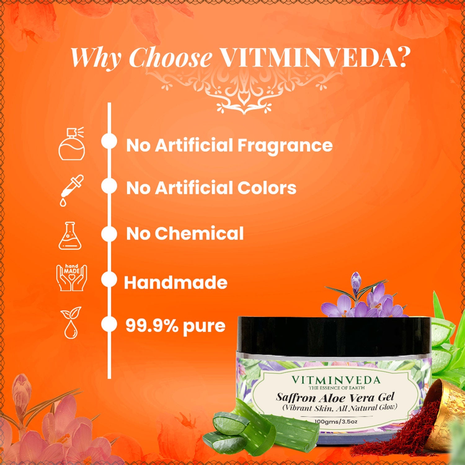 VITMINVEDA Pure Natural Aloe Vera Gel With Saffron