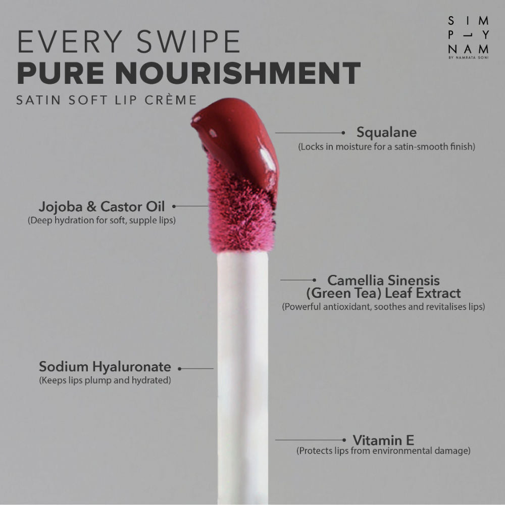 Simply Nam Satin Soft Lip Creme, Hydrating, Botanical Colour for Everyday Lips