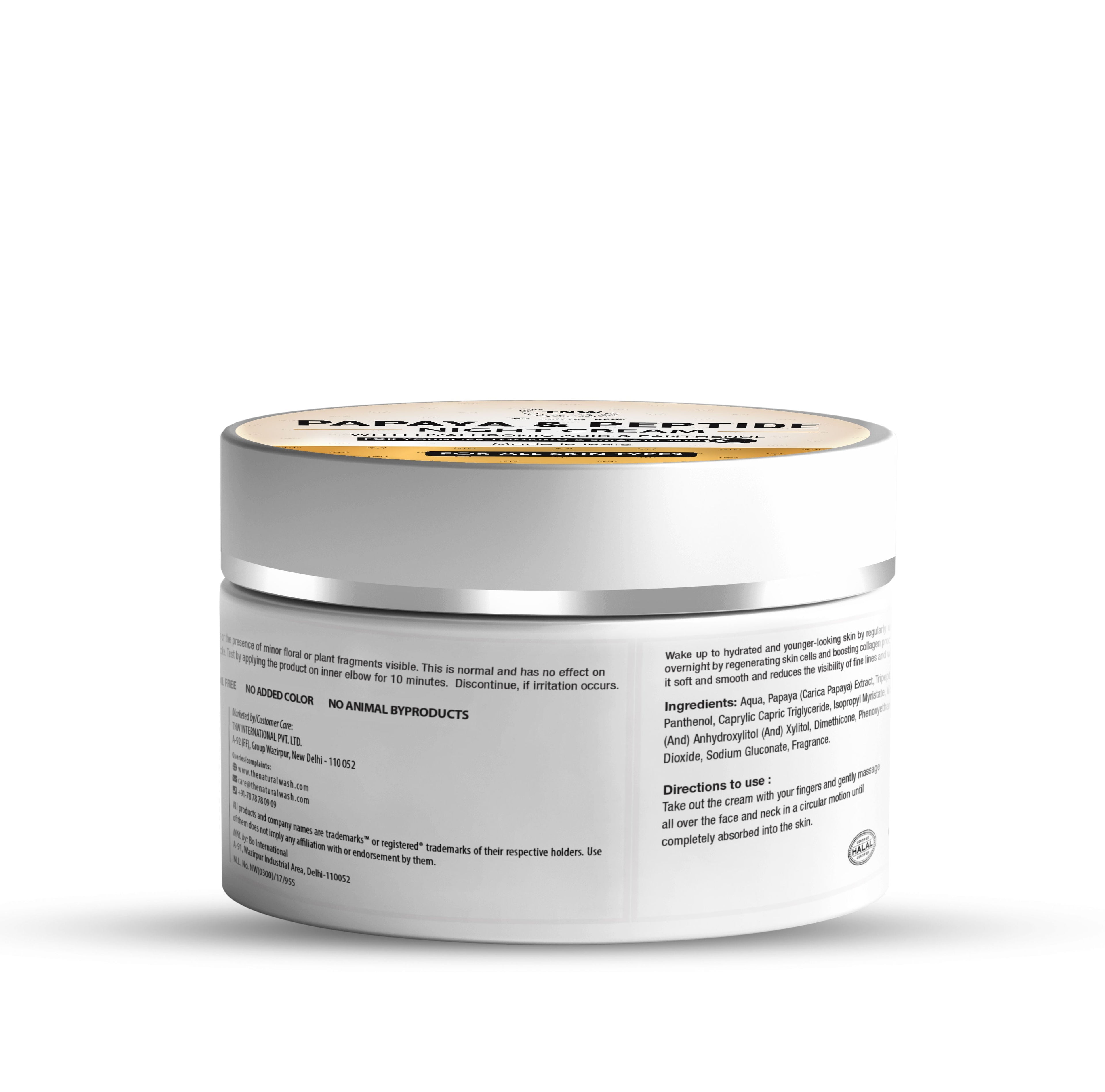 TNW The Natural Wash Papaya & Peptide Night Cream For Repairing Skin With Hyaluronic Acid