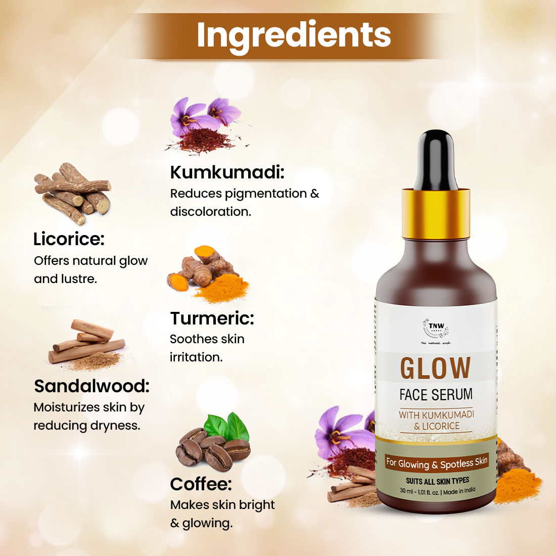 TNW The Natural Wash Kumkumadi & Licorice Glow Face Serum for Glowing & Spotless Skin