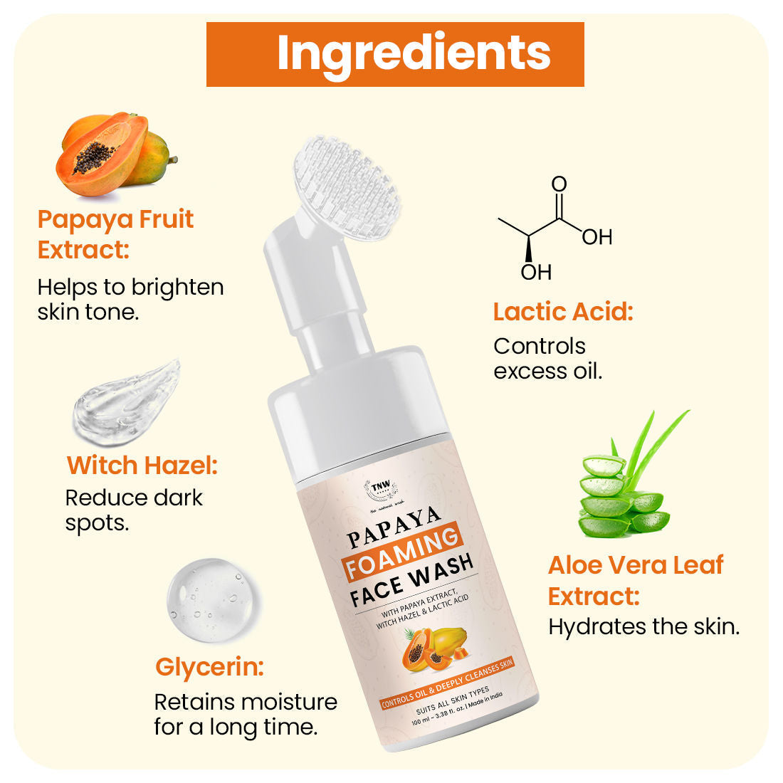 TNW The Natural Wash Papaya Foaming Face Wash for Oil Control with Witch Hazel & Lactic Acid