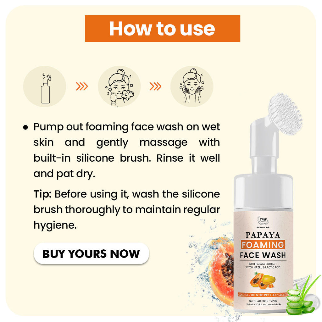TNW The Natural Wash Papaya Foaming Face Wash for Oil Control with Witch Hazel & Lactic Acid