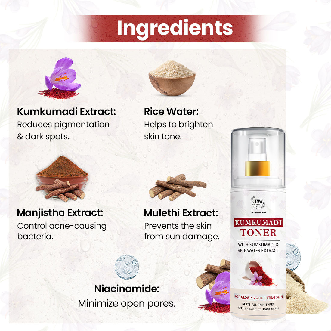 TNW The Natural Wash Kumkumadi Toner With Kumkumadi & Rice Water Extract For Glowing & Hydrating Skin