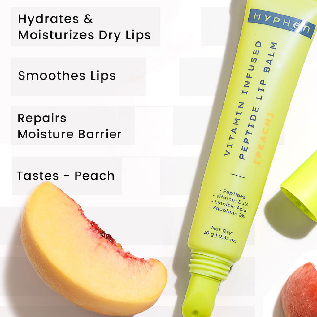 Hyphen Vitamin Infused Peptide Lip Balm - Peach For Dry & Chapped Lip, Hydrates & Moisturizes