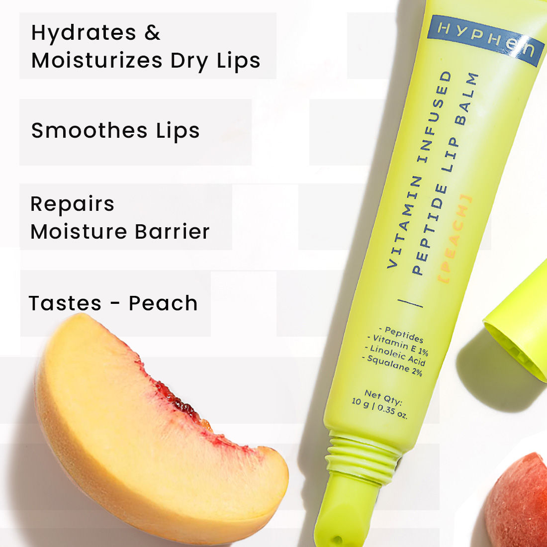 Hyphen Vitamin Infused Peptide Lip Balm - Peach For Dry & Chapped Lip, Hydrates & Moisturizes
