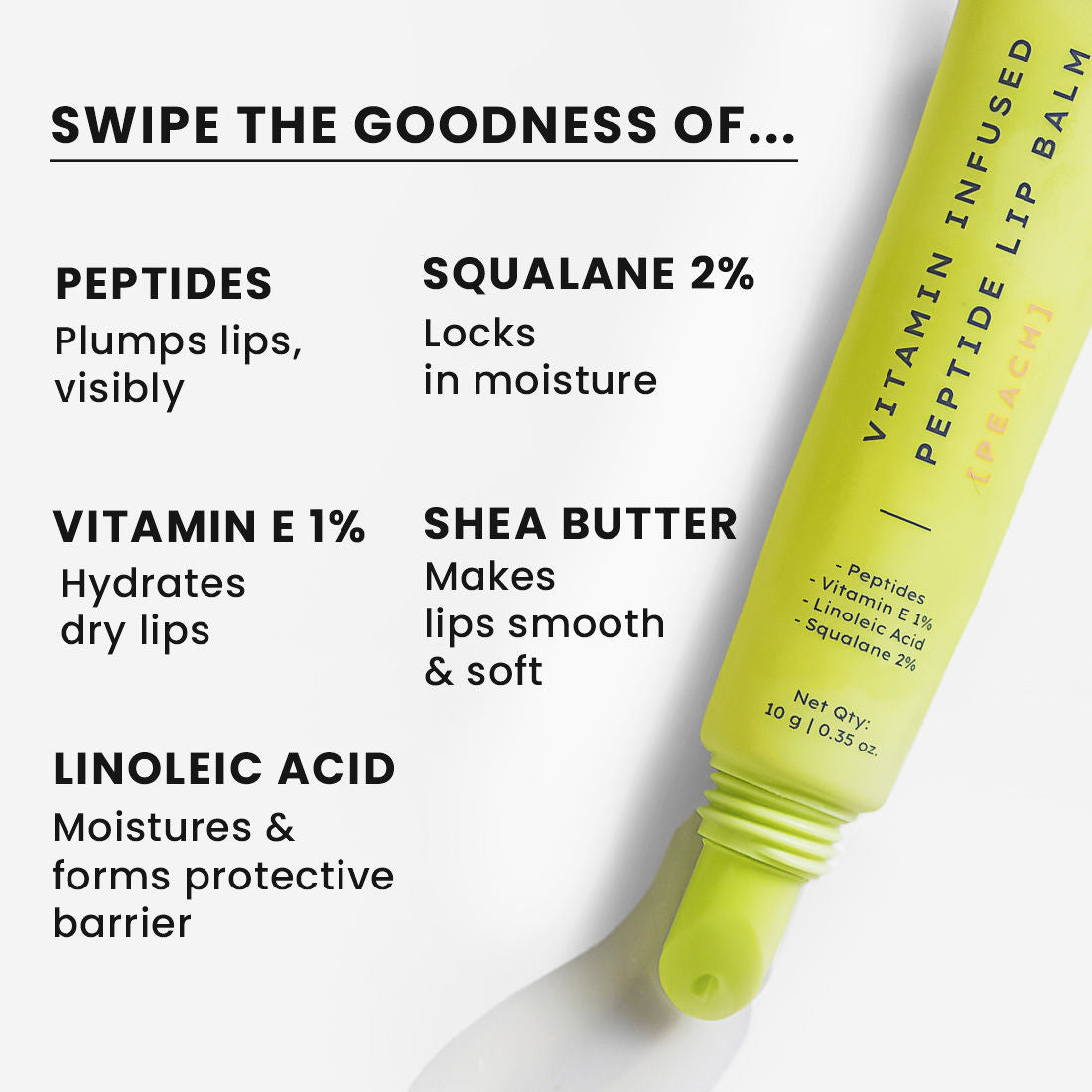 Hyphen Vitamin Infused Peptide Lip Balm - Peach For Dry & Chapped Lip, Hydrates & Moisturizes