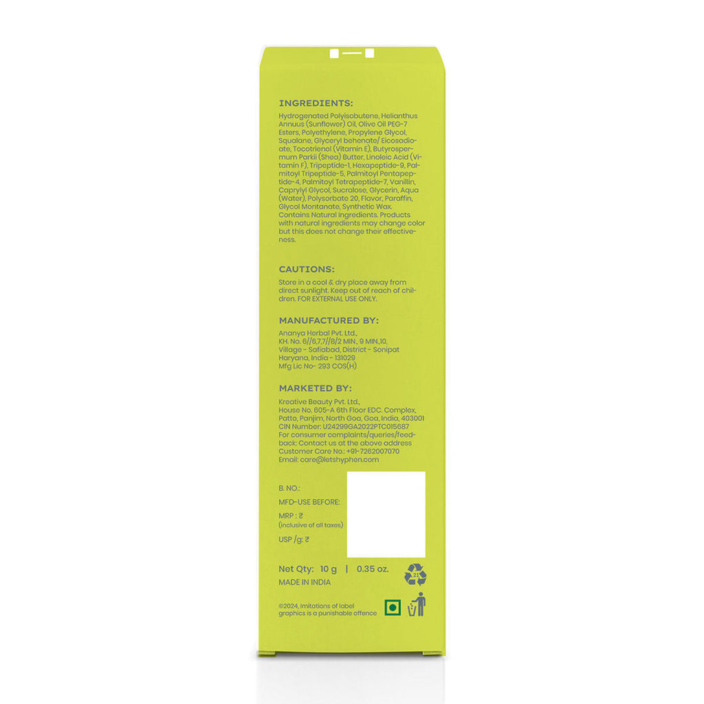 Hyphen Vitamin Infused Peptide Lip Balm - Peach For Dry & Chapped Lip, Hydrates & Moisturizes