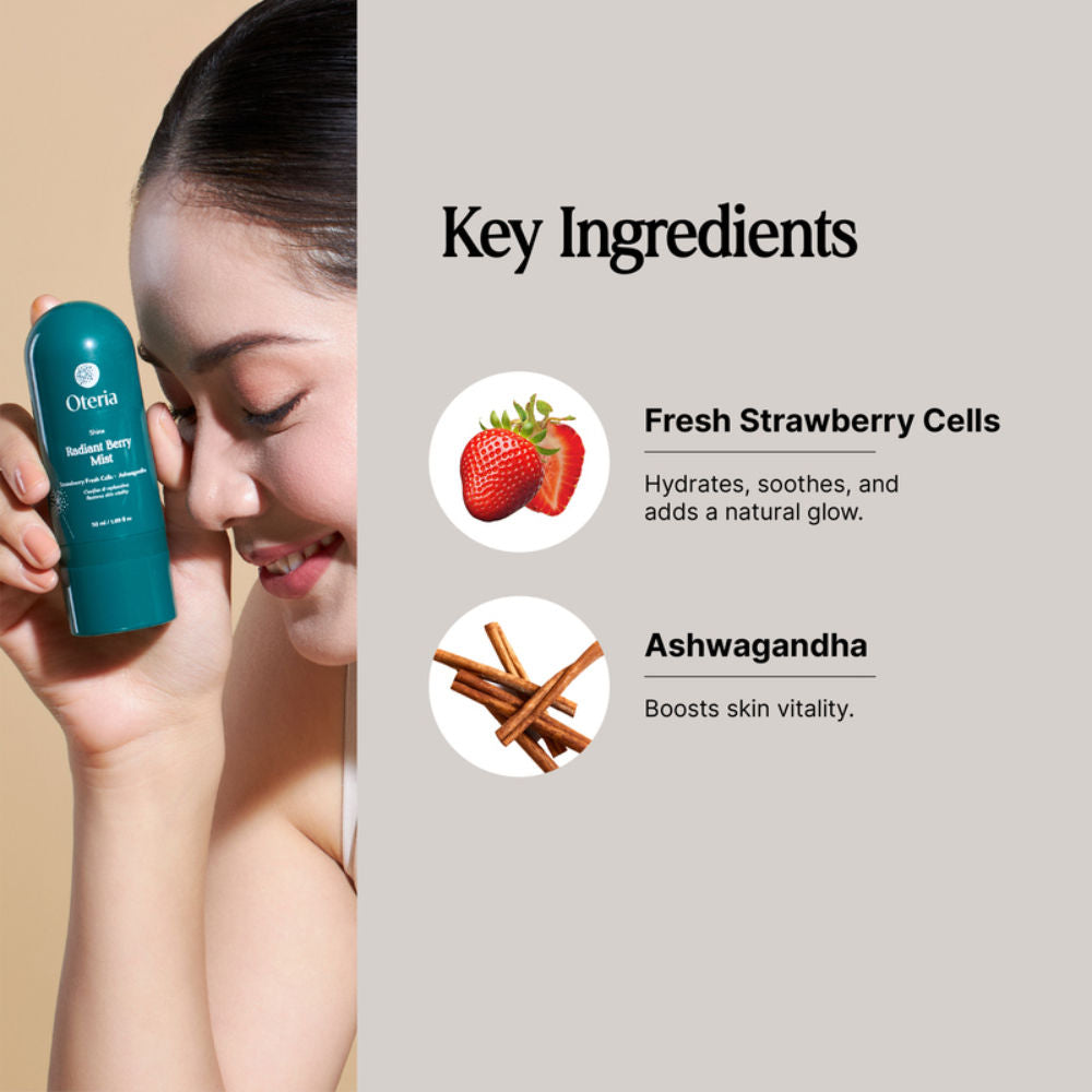 Oteria Berry Face Mist And Toner Vegan Fresh Strawberry Fruit Cells For Mid-day Skin Glow Unisex