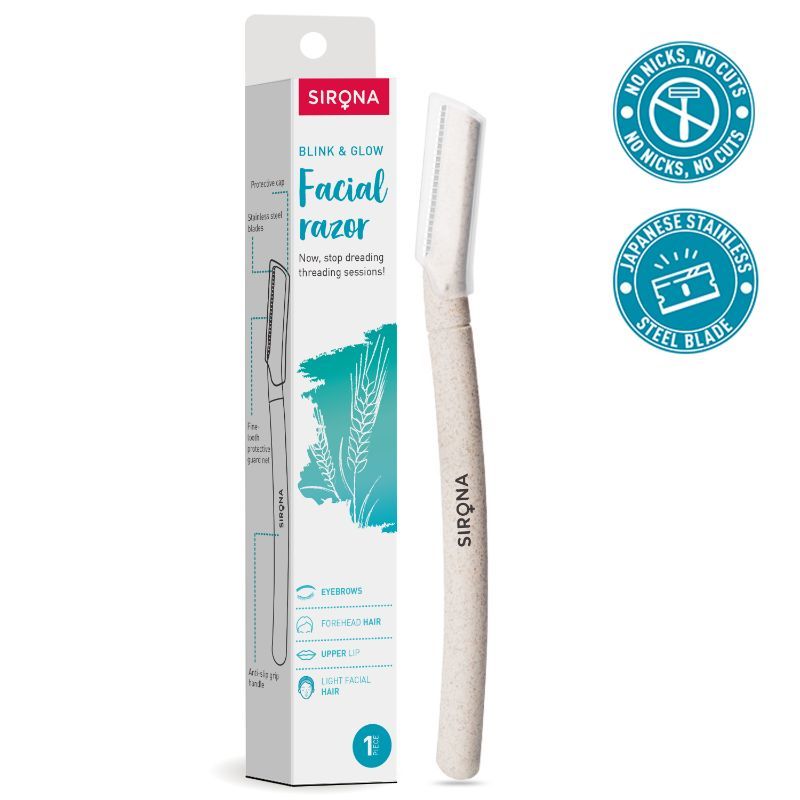 Sirona Blink and Glow Eyebrow and Face Razor for Painfree Facial Hair Removal (Pack of 1)