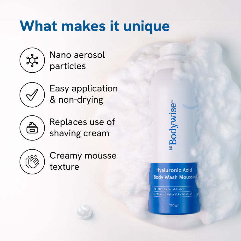 Be Bodywise 1% Hyaluronic Acid Body Wash Mousse for Dull & Dehydrated Skin - Upto 72H Moisturization