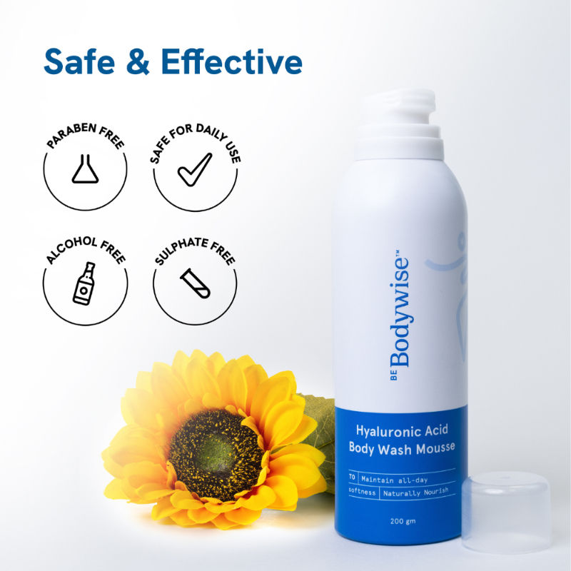 Be Bodywise 1% Hyaluronic Acid Body Wash Mousse for Dull & Dehydrated Skin - Upto 72H Moisturization