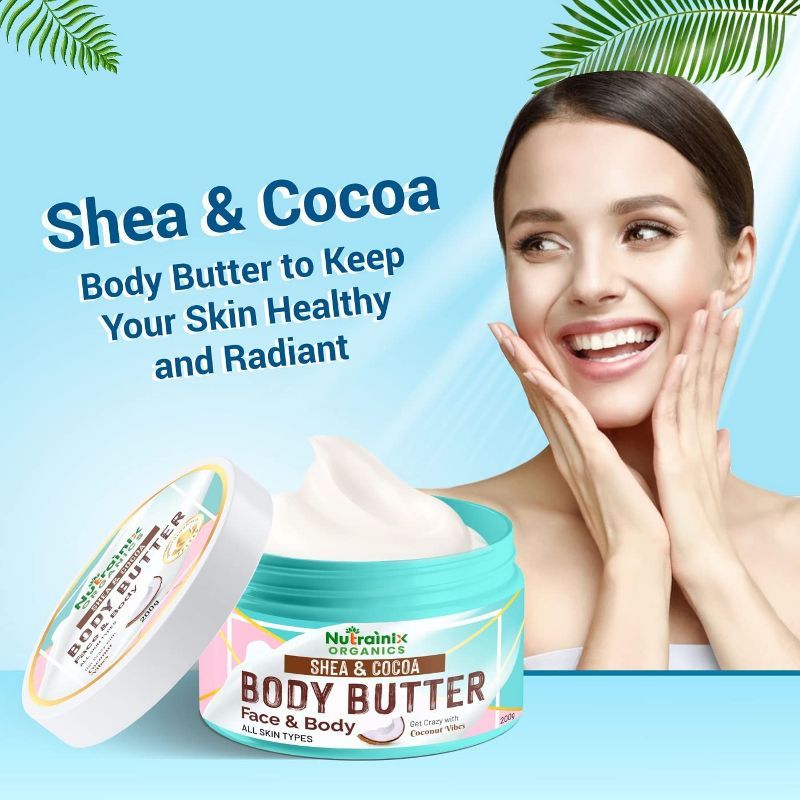 Nutrainix Organics Body Butter With Shea And Cocoa Cream For All Skin Types